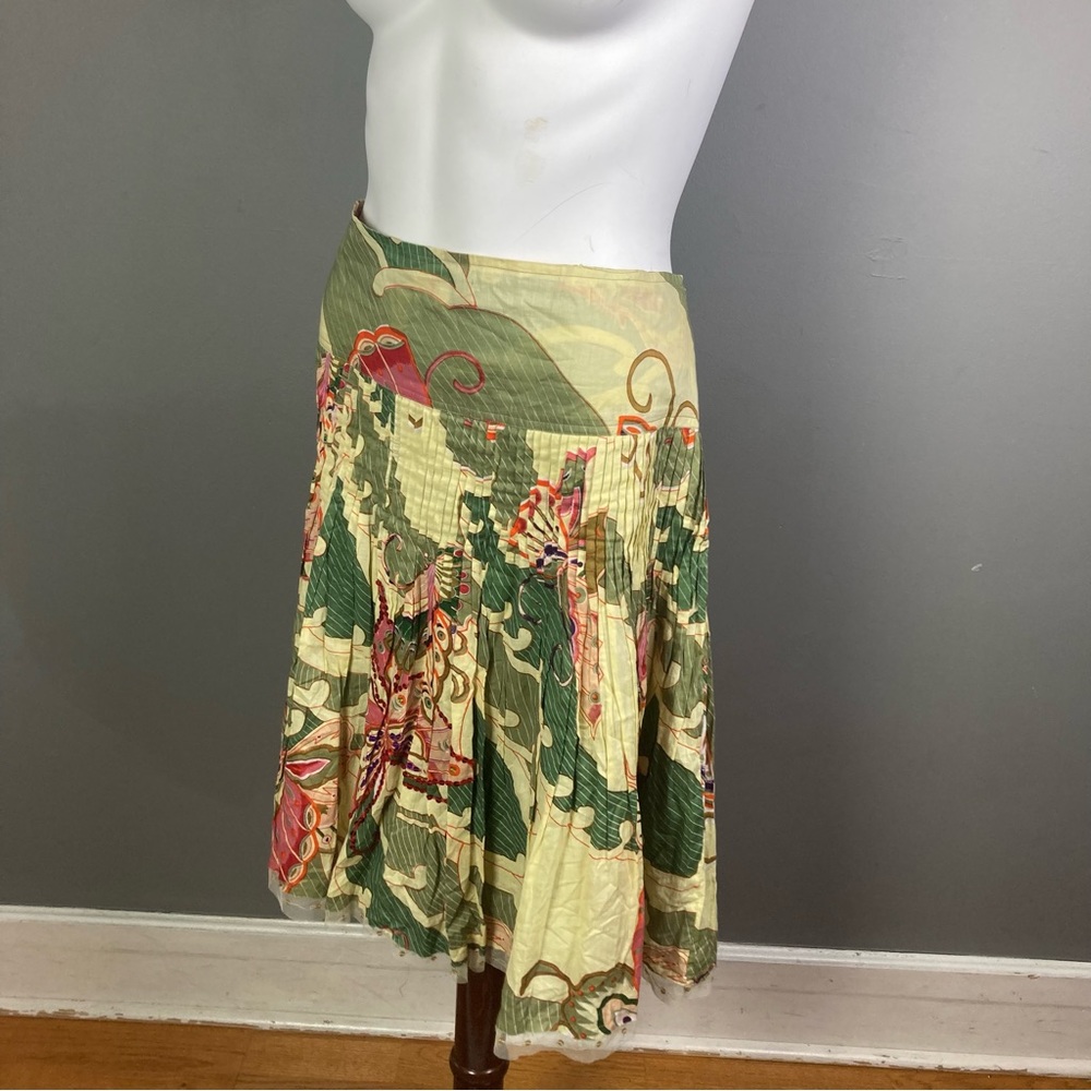 Max Studio Pleated Skirt Sz 8 Multicolor Floral Butterfly Print Beaded fairycore